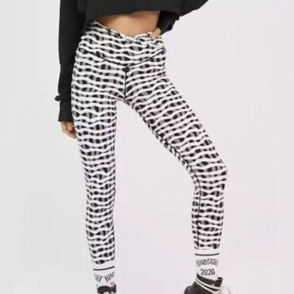 aerie Pants - OFFLINE by Aerie Women’s Leggings M Black White Hi-Rise Checkered Stretch Y2K